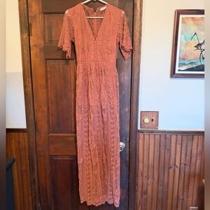 Socialite Terracotta Lace Maxi Romper Dress